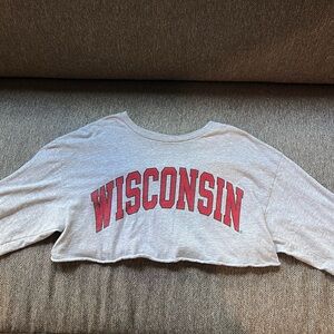 Grey and red Wisconsin crop long sleeve